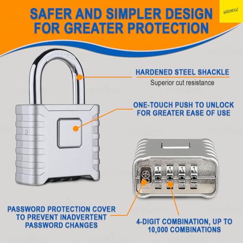 Karomouj Heavy Duty 4 Digit Number Lock Weatherproof Combination Security Padlock for Sheds, Gates, Tool Boxes and Lockers & Outdoor Use | Durable & Reliable Protection (Silver, Zinc) - Image 4