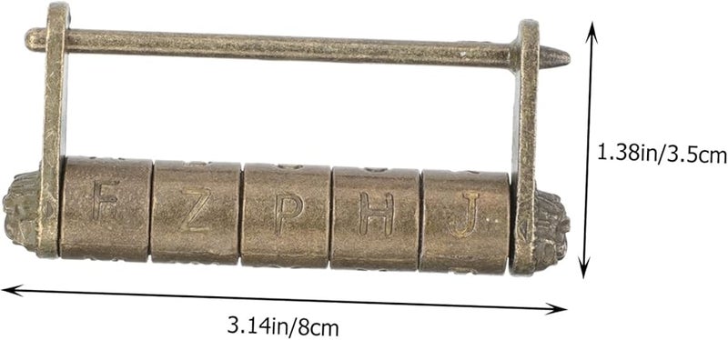 Vintage Five Wheel Antique Combination Padlock Engraved Decorative Lock For Jewelry Box Suitcase - Image 3