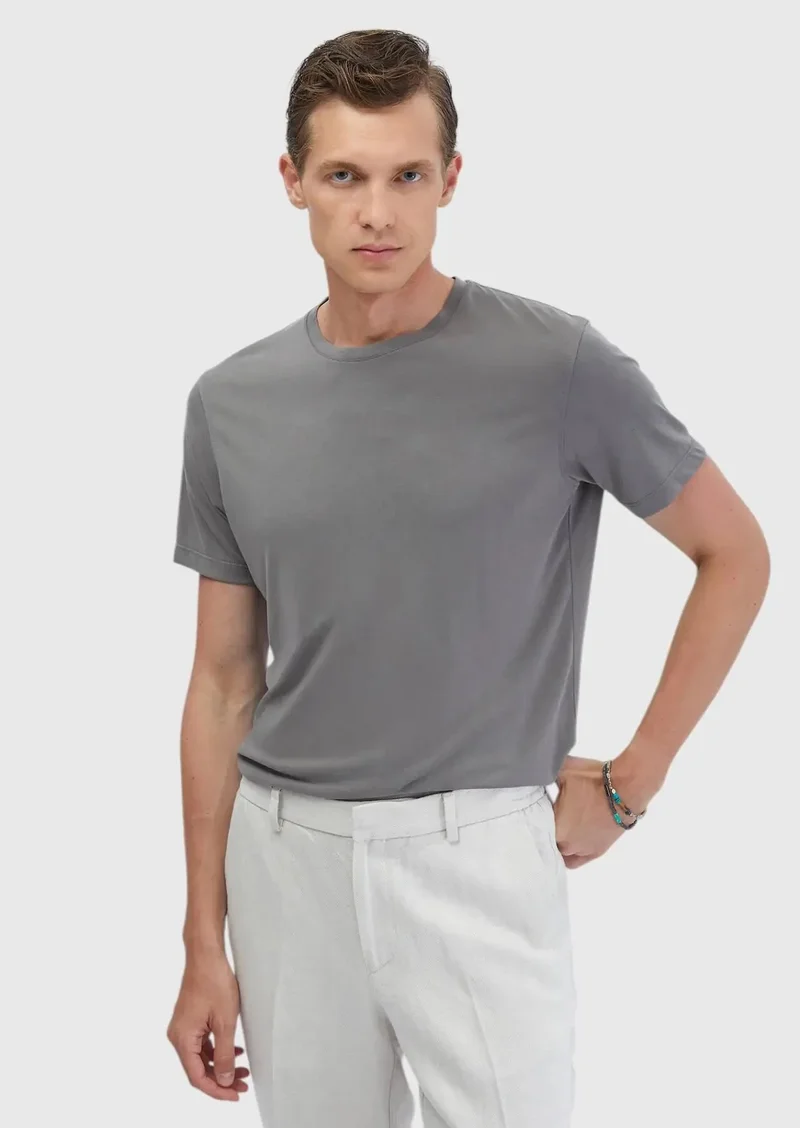 RAMSEY Grey Plain Crew Neck T-Shirt