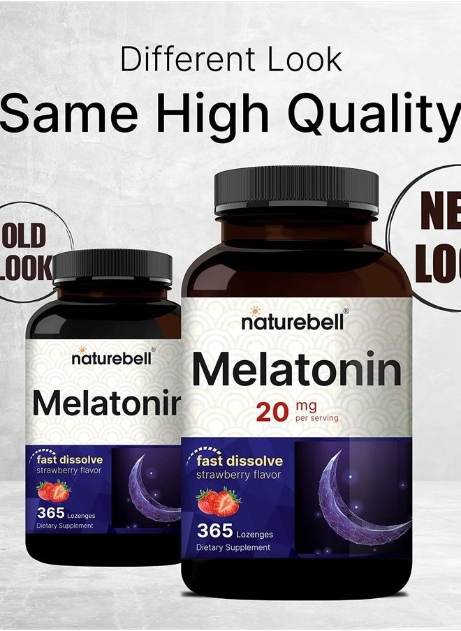 NatureBell Melatonin 20mg, 365 Fast Dissolve Tablets - Natural Strawberry Flavor - Vegetarian Chewable Lozenges High Potency | Non-GMO, No Gluten - Image 2