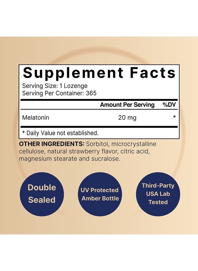 NatureBell Melatonin 20mg, 365 Fast Dissolve Tablets - Natural Strawberry Flavor - Vegetarian Chewable Lozenges High Potency | Non-GMO, No Gluten - Image 3