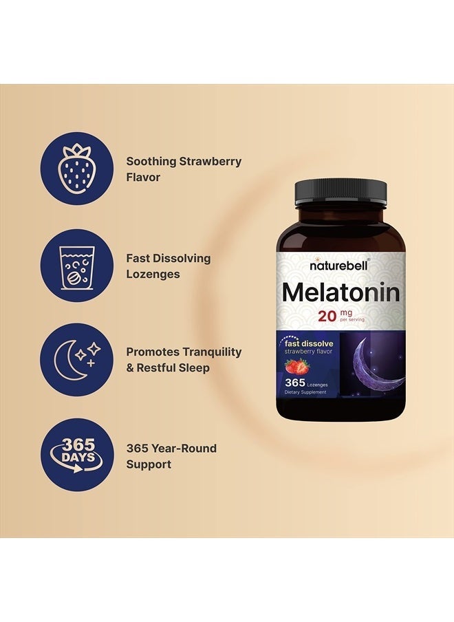 NatureBell Melatonin 20mg, 365 Fast Dissolve Tablets - Natural Strawberry Flavor - Vegetarian Chewable Lozenges High Potency | Non-GMO, No Gluten - Image 4