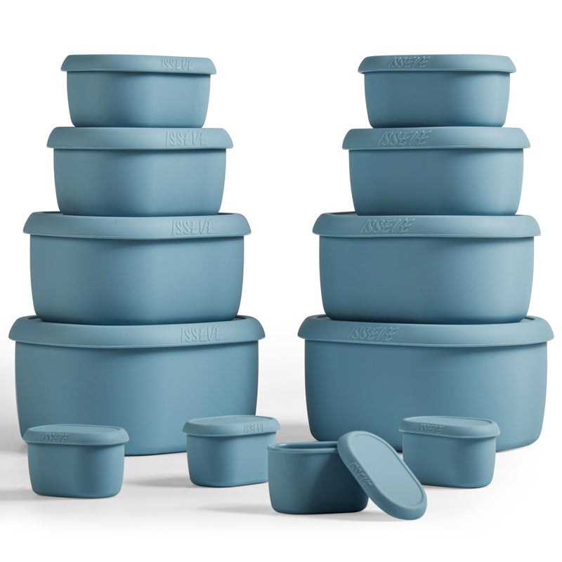 ISSEVE 12Pcs/Set Nesting Silicone Food Storage Containers with Lids, BPA Free Reusable Meal Prep Silicone Containers Airtight, Freezer Dishwasher Safe (33.8oz, 20oz, 10oz, 6.7oz, 1.3oz) (Blue) - Image 1