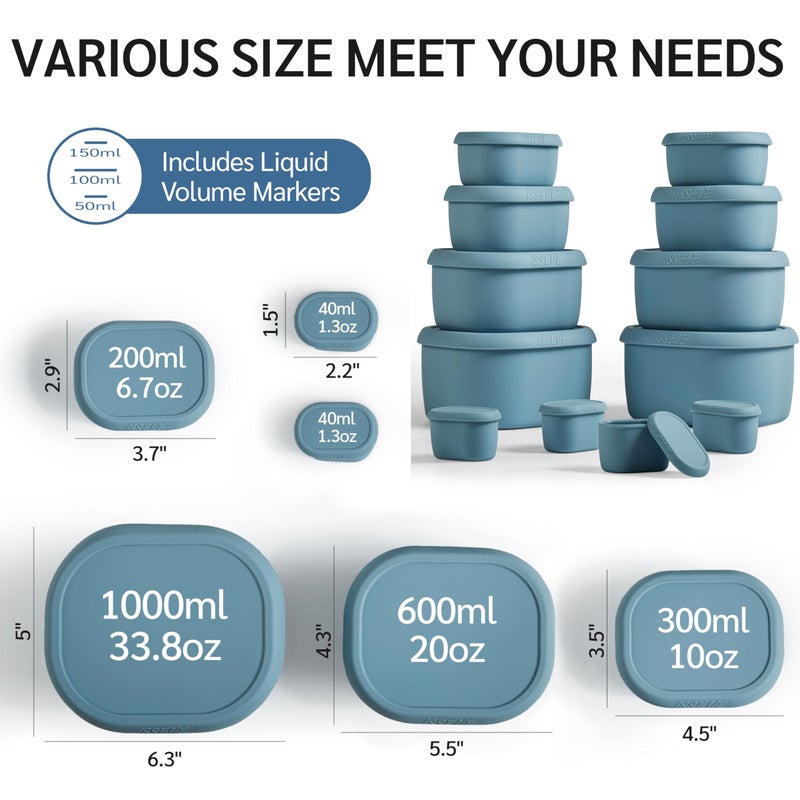 ISSEVE 12Pcs/Set Nesting Silicone Food Storage Containers with Lids, BPA Free Reusable Meal Prep Silicone Containers Airtight, Freezer Dishwasher Safe (33.8oz, 20oz, 10oz, 6.7oz, 1.3oz) (Blue) - Image 4