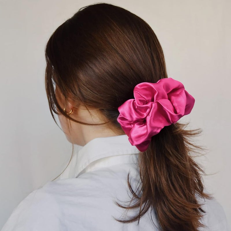 CEELGON Large Silk Satin Scrunchies for Women Big Scrunchies Jumbo Satin Hair Ties Oversized Hair Scrunchies for Thick Curly Hair Pack of 6 (Pink) - Image 3