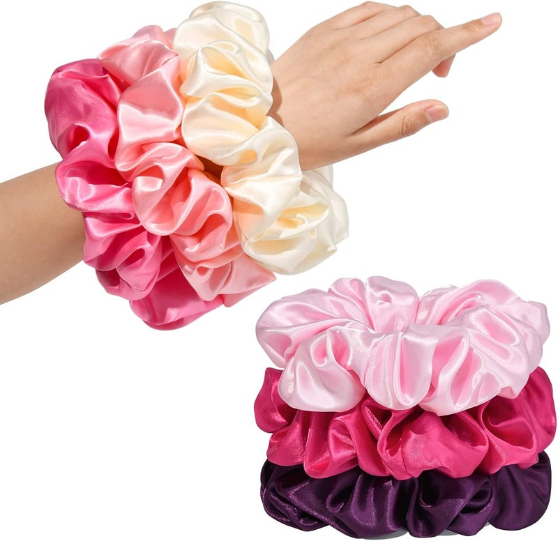 CEELGON Large Silk Satin Scrunchies for Women Big Scrunchies Jumbo Satin Hair Ties Oversized Hair Scrunchies for Thick Curly Hair Pack of 6 (Pink) - Image 4