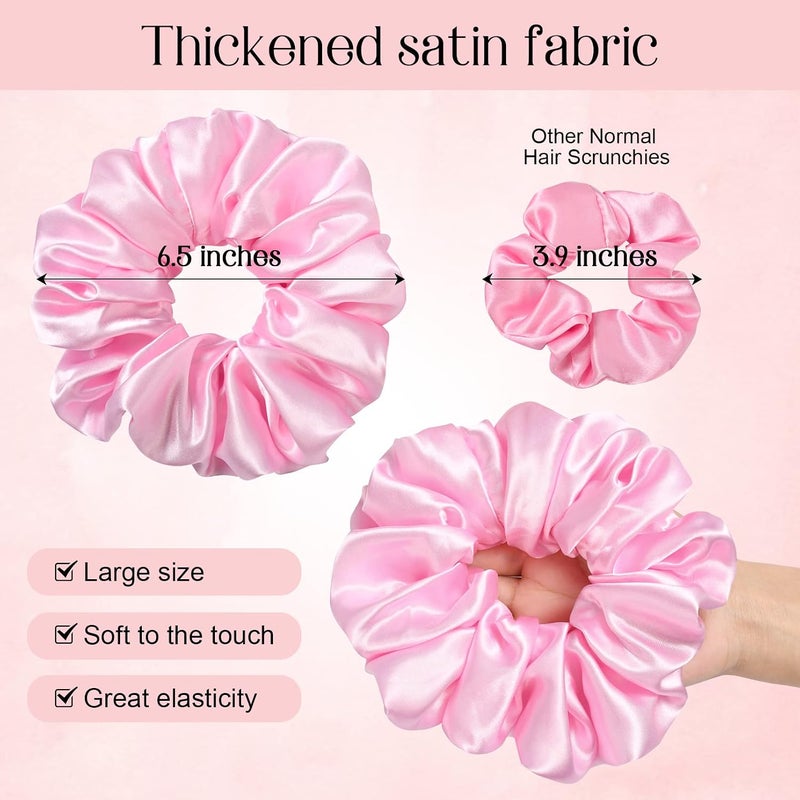 CEELGON Large Silk Satin Scrunchies for Women Big Scrunchies Jumbo Satin Hair Ties Oversized Hair Scrunchies for Thick Curly Hair Pack of 6 (Pink) - Image 2