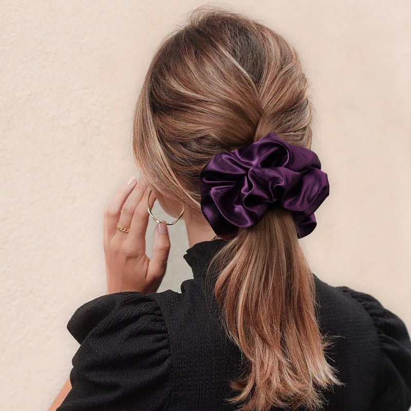 CEELGON Large Silk Satin Scrunchies for Women Big Scrunchies Jumbo Satin Hair Ties Oversized Hair Scrunchies for Thick Curly Hair Pack of 6 (Pink) - Image 5
