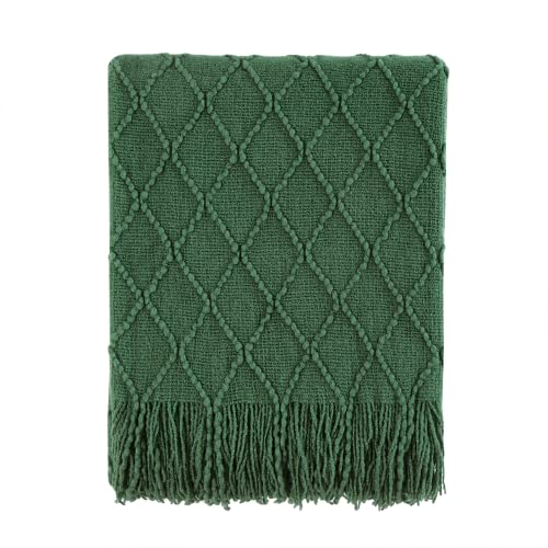 BOURINA Green Throw Blanket 50x60 Inches Throw Textured Solid Soft Sofa Couch Decorative Knit Blanket - Image 1