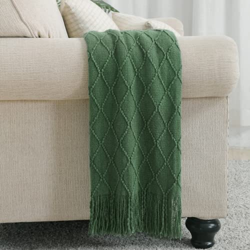 BOURINA Green Throw Blanket 50x60 Inches Throw Textured Solid Soft Sofa Couch Decorative Knit Blanket - Image 5