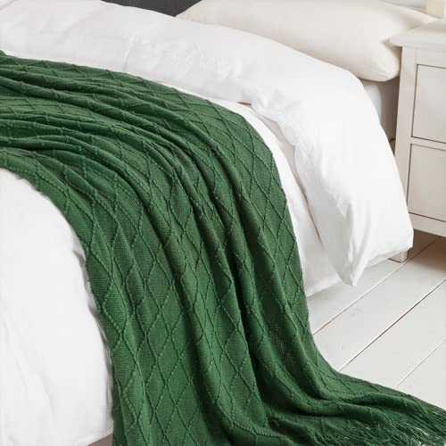 BOURINA Green Throw Blanket 50x60 Inches Throw Textured Solid Soft Sofa Couch Decorative Knit Blanket - Image 3