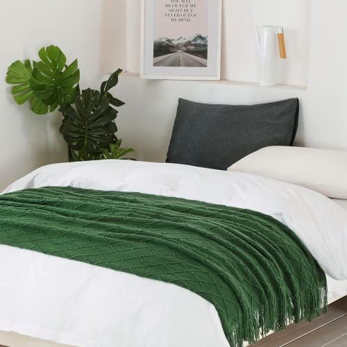BOURINA Green Throw Blanket 50x60 Inches Throw Textured Solid Soft Sofa Couch Decorative Knit Blanket - Image 2