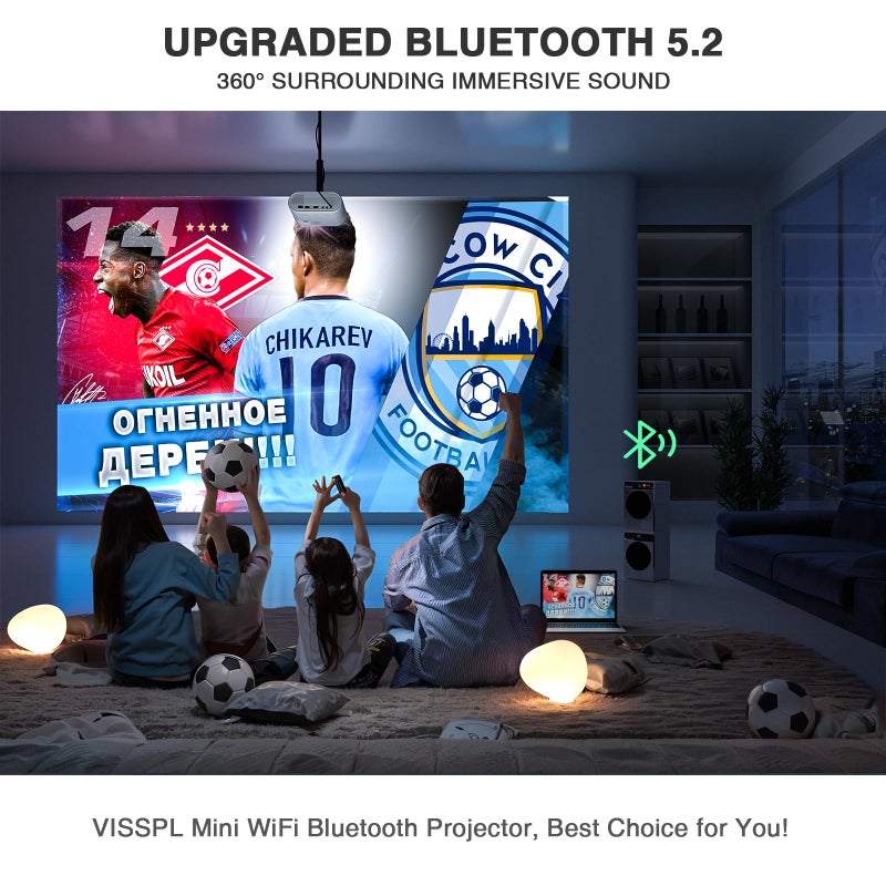 VISSPL Mini Projector with WiFi and Bluetooth, VISSPL Full HD 1080P Projector, Portable Outdoor Projector with Tripod, Home Theater Movie Phone Projector Compatible with Android/iOS/Windows/TV Stick/HDMI/USB - Image 4