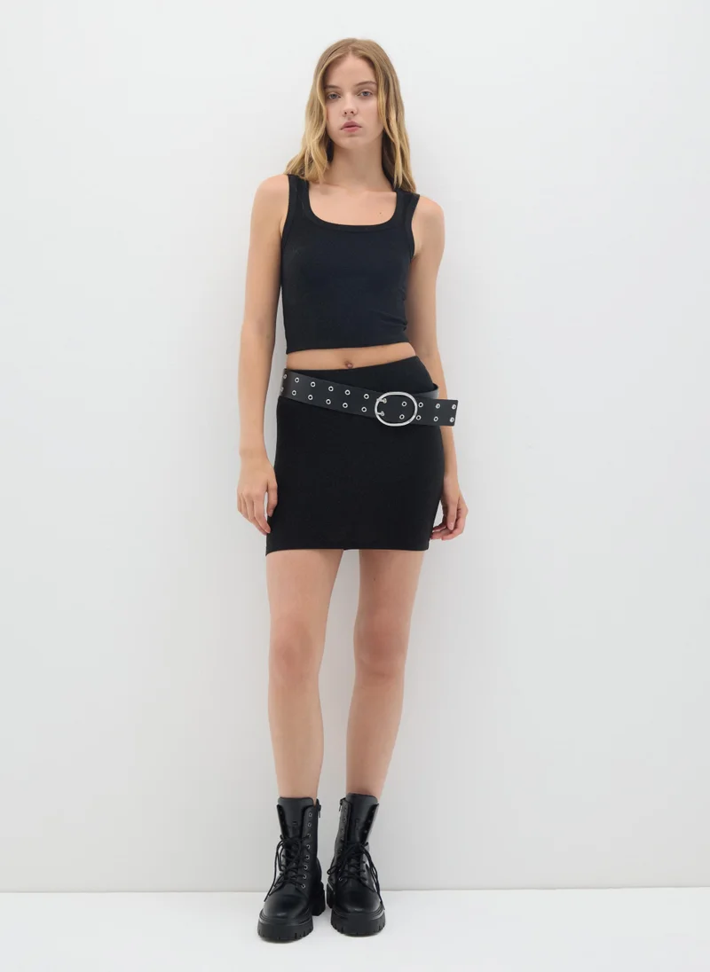 او في اس WOMEN'S BLACK STRETCH BLEND TOP