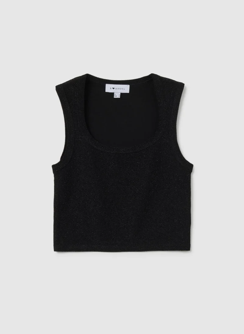 او في اس WOMEN'S BLACK STRETCH BLEND TOP