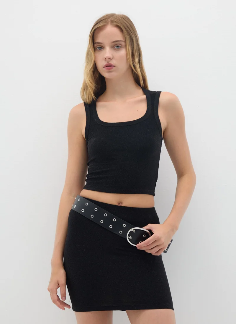 او في اس WOMEN'S BLACK STRETCH BLEND TOP