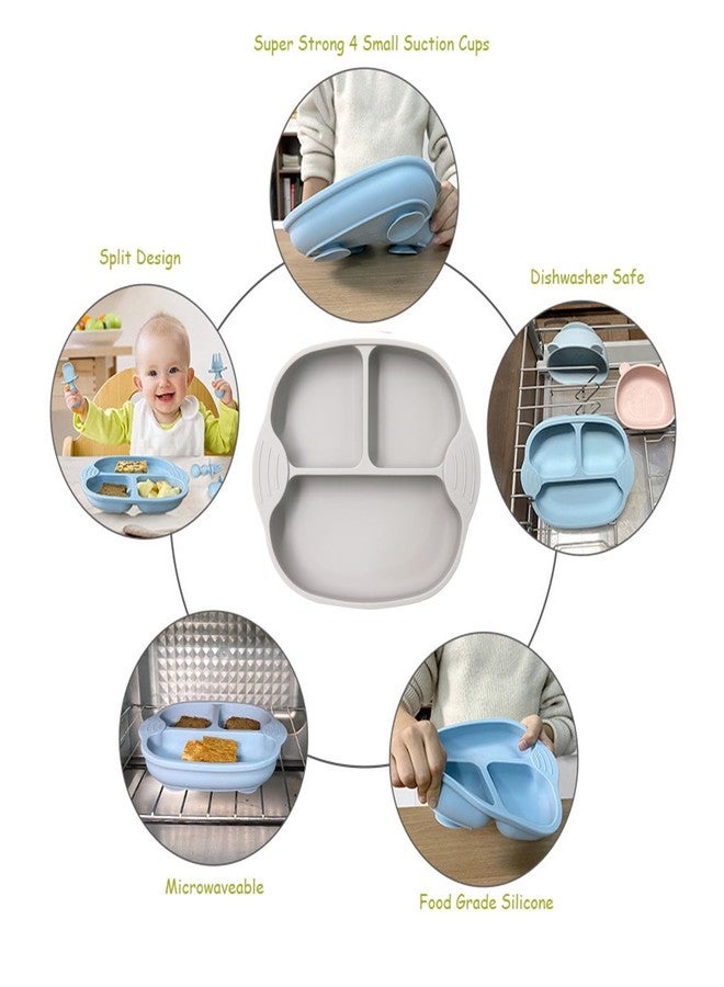 HEXONIQ® Baby Silicone Suction Plates, Baby Weaning Plate, Unbreakable Baby Plates with Suction for Toddlers Kids Self Feeding - Non-Slip Suction Divided Plate Suitable for High Chairs & Table (Grey) - Image 2