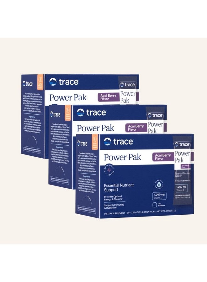 Trace Minerals | Power Pak Electrolyte Powder Packets | 1200 mg Vitamin C, Zinc, Magnesium | Boost Immunity, Hydration and Natural Energy | Acai Berry | 90 Packets - Image 1
