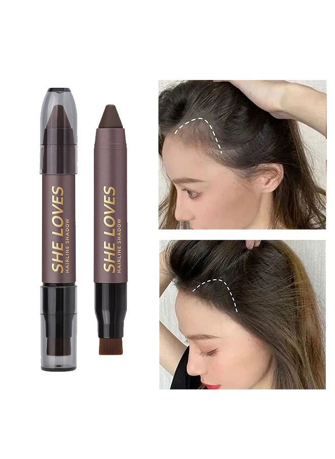 Sheloves - Hairline Filler Pen Hair Line Shadow Powder Stick Hair Volumizing Powder Fill In Receding Hairlines Bald Spots Wide Parts Forehead Side Double-Ended Hairline Powder Hair Root Dye (Dark brown) - Image 1
