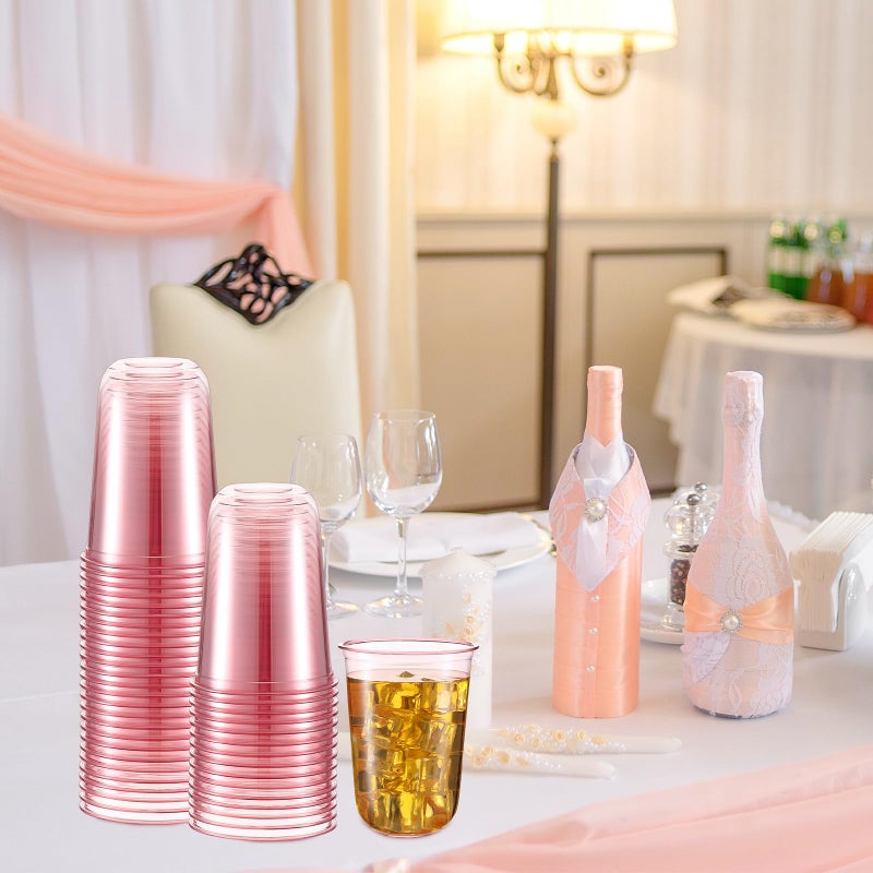 Ziliny Ziliny 50 Pcs 16oz Disposable Stemless Glasses Crystal Plastic Wine Glasses Clear Classic Pet Cup for Meeting Weddings Birthdays Cocktail Christmas Party Supplies(Pink) - Image 4
