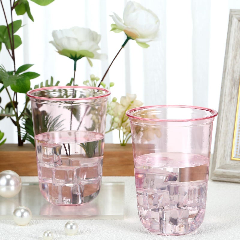 Ziliny Ziliny 50 Pcs 16oz Disposable Stemless Glasses Crystal Plastic Wine Glasses Clear Classic Pet Cup for Meeting Weddings Birthdays Cocktail Christmas Party Supplies(Pink) - Image 3