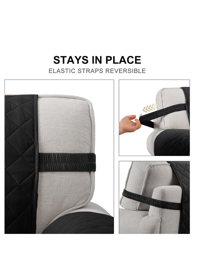 KASTWAVE غطاء أريكة للكنبة، أغطية أريكة للكلاب للحيوانات الأليفة، أغطية أريكة للكنبة ذات 3 وسائد، أغطية أريكة قابلة للعكس واقي أثاث مع أحزمة مرنة (أريكة 68"، أسود/رمادي فاتح) - Image 3