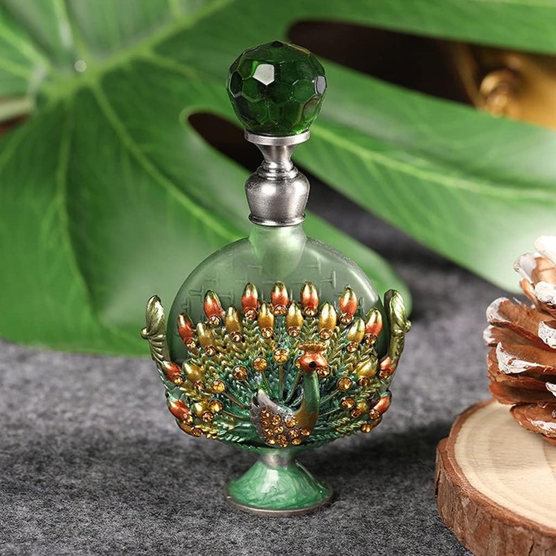 7Ml Empty Perfume Bottle Peacock Metal Inlay Refillable Glass Bottle Containers Glass Perfume Bottles (Green 9 * 5Cm) - Image 3