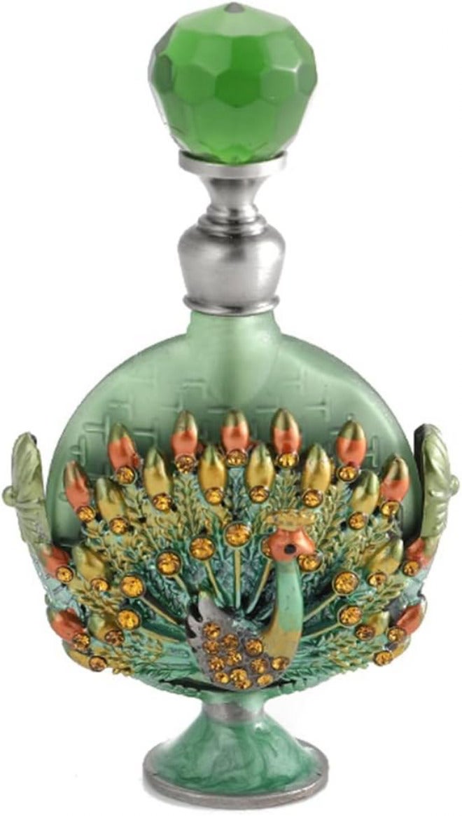 7Ml Empty Perfume Bottle Peacock Metal Inlay Refillable Glass Bottle Containers Glass Perfume Bottles (Green 9 * 5Cm) - Image 1
