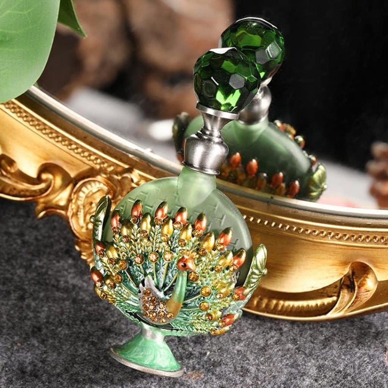 7Ml Empty Perfume Bottle Peacock Metal Inlay Refillable Glass Bottle Containers Glass Perfume Bottles (Green 9 * 5Cm) - Image 5