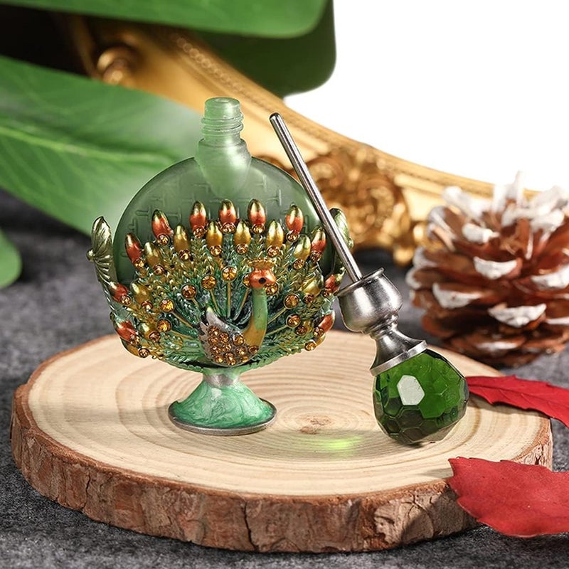7Ml Empty Perfume Bottle Peacock Metal Inlay Refillable Glass Bottle Containers Glass Perfume Bottles (Green 9 * 5Cm) - Image 2