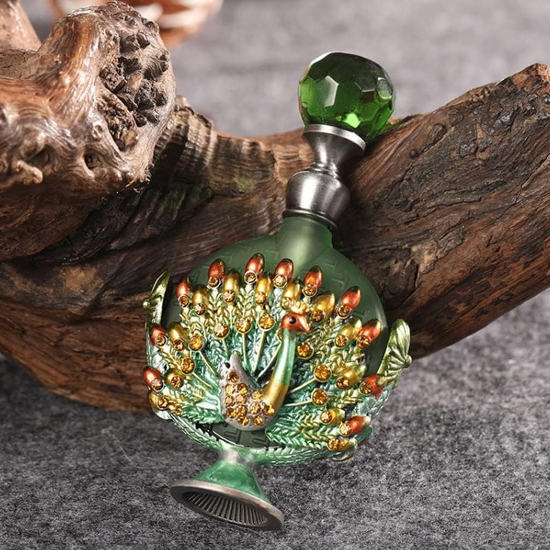 7Ml Empty Perfume Bottle Peacock Metal Inlay Refillable Glass Bottle Containers Glass Perfume Bottles (Green 9 * 5Cm) - Image 4