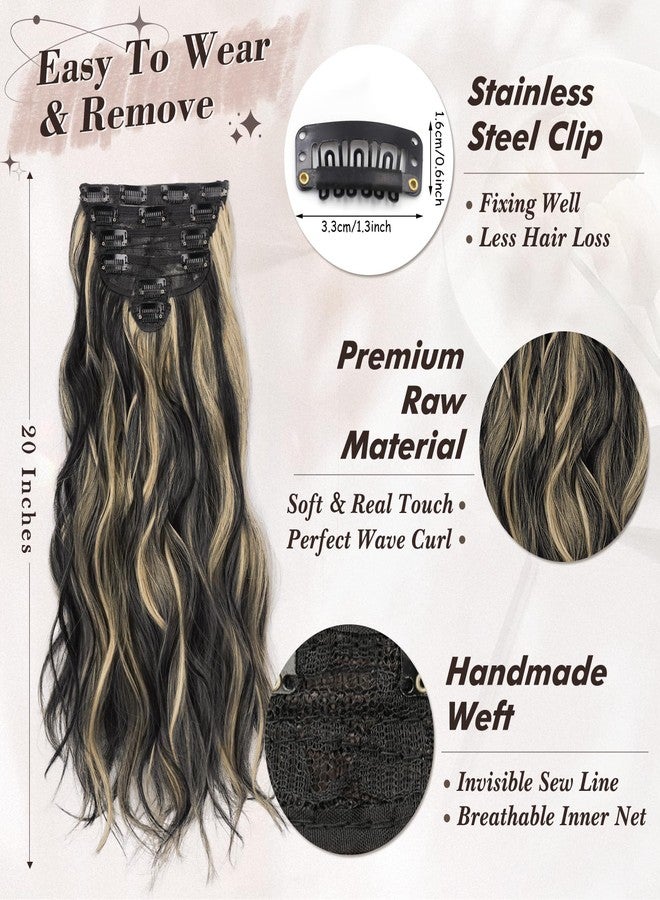 بارسدار وصلات شعر بارسدار بمشابك، مزيج من الأسود والأشقر - وصلات شعر مموجة بطول 20 بوصة للنساء - 6 قطع من وصلات الشعر الصناعية السميكة والناعمة بتقنية البالياج، مناسبة للاستخدام اليومي والحفلات والهالوين - Image 3