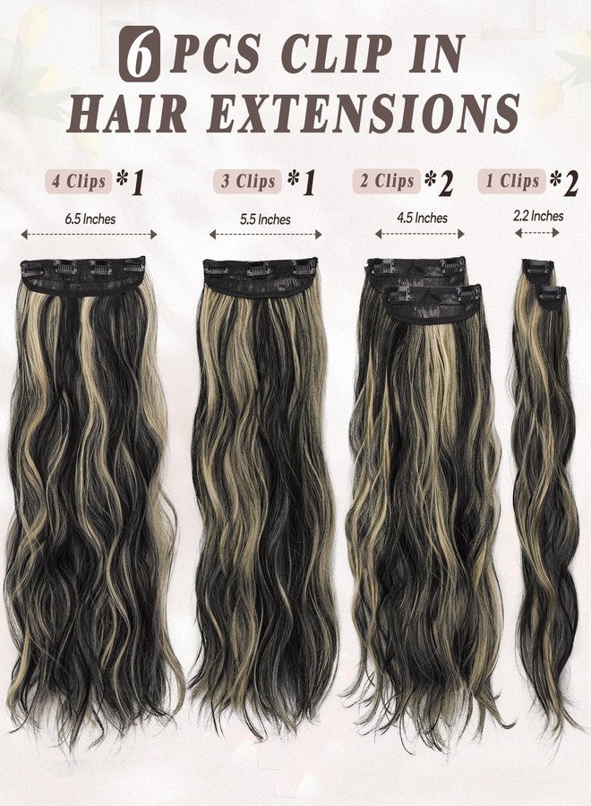 بارسدار وصلات شعر بارسدار بمشابك، مزيج من الأسود والأشقر - وصلات شعر مموجة بطول 20 بوصة للنساء - 6 قطع من وصلات الشعر الصناعية السميكة والناعمة بتقنية البالياج، مناسبة للاستخدام اليومي والحفلات والهالوين - Image 2