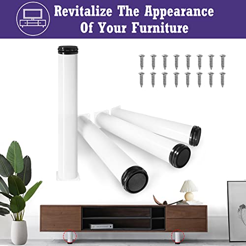Masendelk 16 Inch Metal Furniture Legs Stainless Steel Adjustable Legs White Metal Legs Round Cabinet Legs for Coffee Table Cabinet Desk Sofa Shelves, Pack of 4 - Image 2