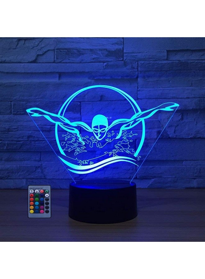 HPBN8 Ltd مصباح 3D للسباحة ليلاً من HPBN8 Ltd مزود بUSB مع مفتاح لمسي وتحكم عن بُعد LED ديكور وهم بصري مصباح 3D يتغير بين 7/16 لون لتزيين غرفة عيد الميلاد - Image 1