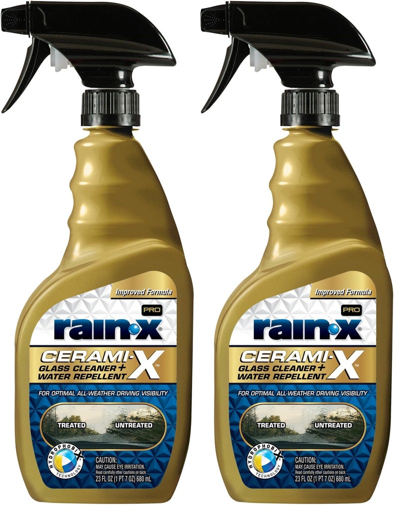 Rain-X 630177SRP Cerami-X Glass Cleaner + Water Repellent, 23oz - Improved Haze-Free Formula for Enhanced Streak Free Clarity, Driving Visibility and Lasting Repellency (Pack of 2)