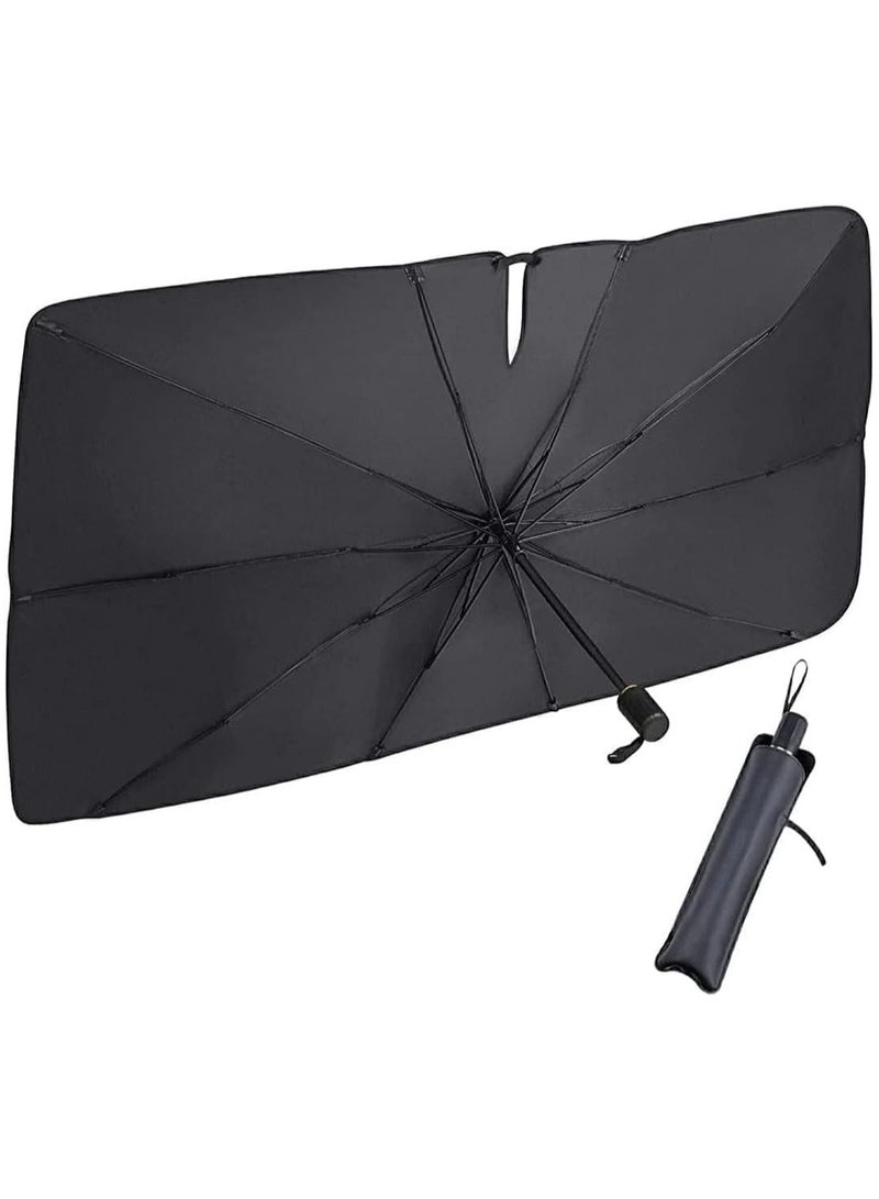 Car Sun Shade Umbrella (55x31inches) Upgraded Design - Titanium Silver Foldable Car Sunshade for Front Windshield - Covers for Most Cars and SUVs (55x31 inches, Black) - Image 1