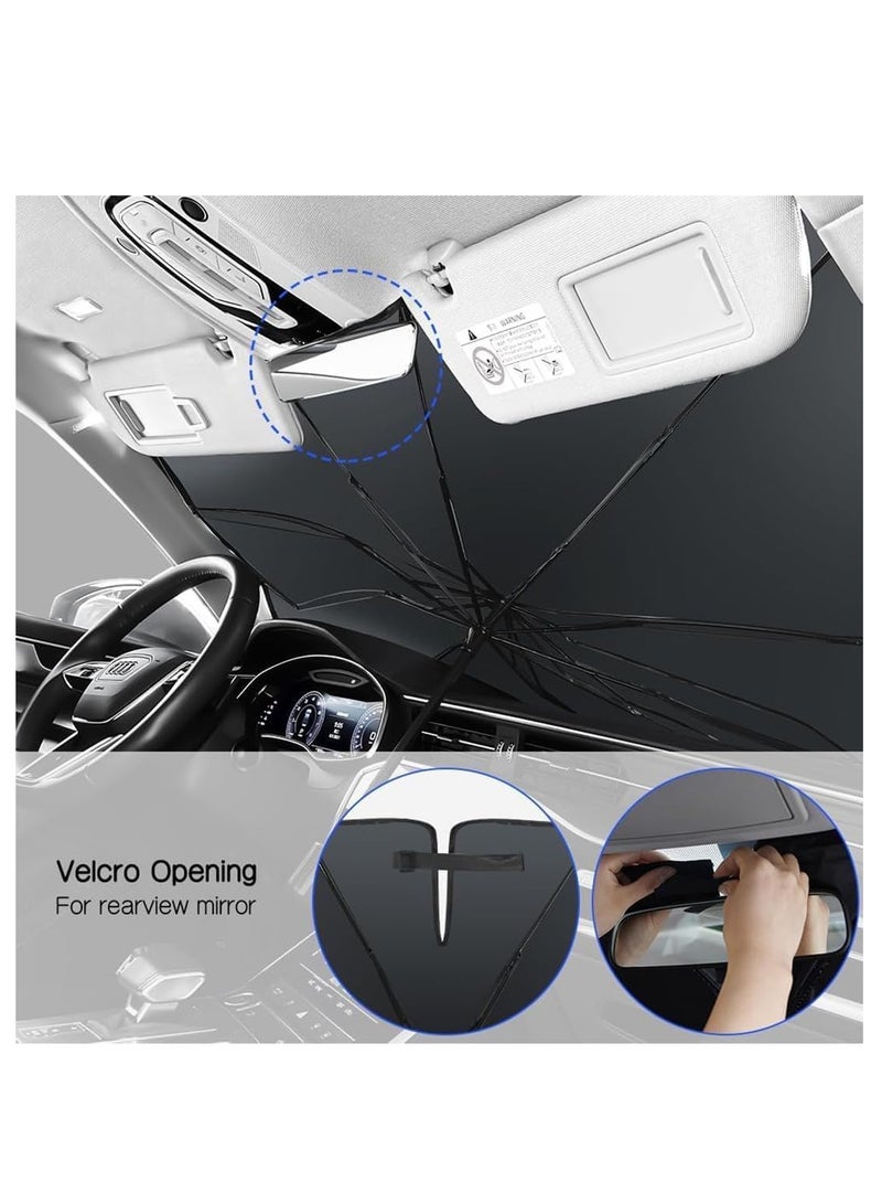 Car Sun Shade Umbrella (55x31inches) Upgraded Design - Titanium Silver Foldable Car Sunshade for Front Windshield - Covers for Most Cars and SUVs (55x31 inches, Black) - Image 2