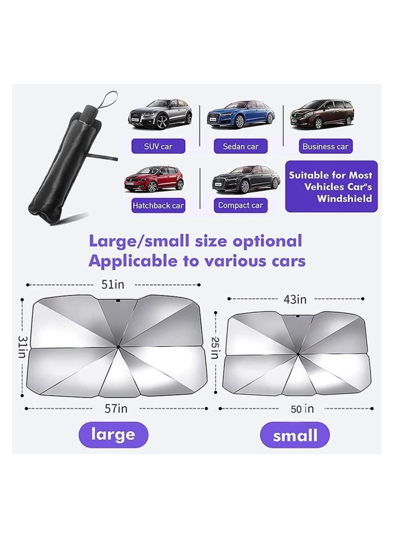 Car Sun Shade Umbrella (55x31inches) Upgraded Design - Titanium Silver Foldable Car Sunshade for Front Windshield - Covers for Most Cars and SUVs (55x31 inches, Black) - Image 5