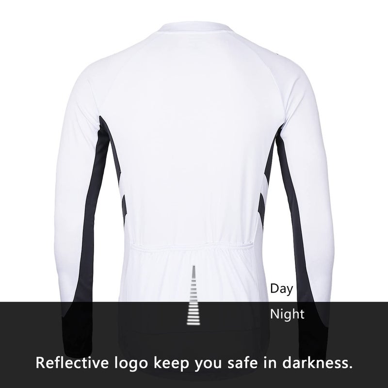 ARSUXEO Men's Full Zipper Long Sleeves Cycling Jersey Bicycle MTB Bike Shirt 6030 White Size L - Image 2