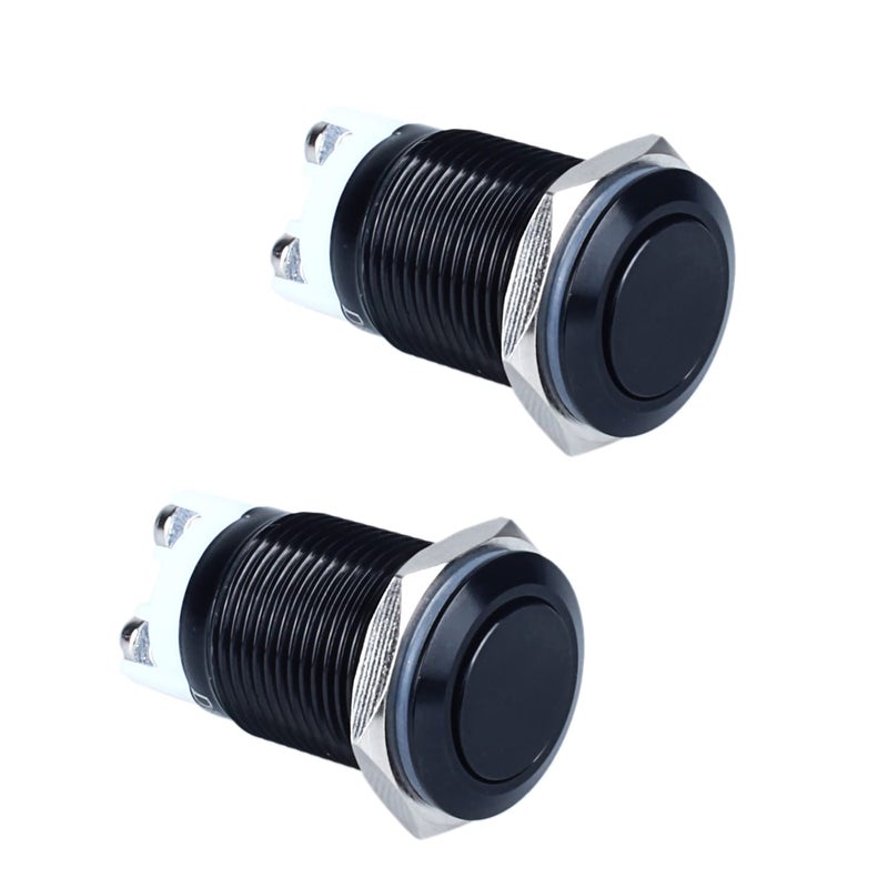 DMWD 2Pack 16mm Latching Metal Push Button Switch Waterproof IP66 AntiVandal IK09 for 58 Mounting Hole Screw Terminals 12V 24V 36V DC 110V 250V AC 5A 1NO Aluminium Alloy Black Shell - Image 2