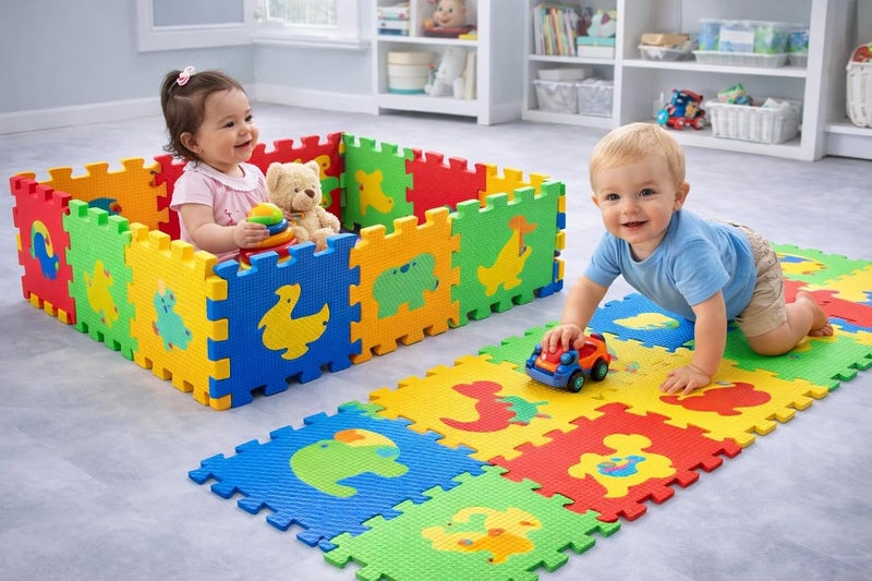 KhpalKar 18 Pieces Foam Baby Play Mat - Thick and Soft EVA Foam Interlocking Floor Tiles for Children - Image 3