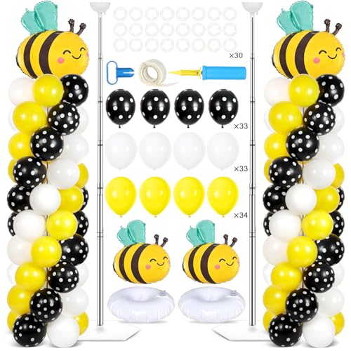 Naozinebi 2 Sets Bee Birthday Party Balloon Column Stand Kit With 102 Bumble Bee Foil 557Ft Adjustable Balloon Tower Stand With Base Honey Bees Arch Column for Gender Reveal Birthday Baby Shower Party Supplies - Image 1