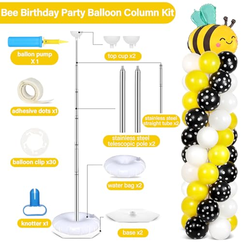 Naozinebi 2 Sets Bee Birthday Party Balloon Column Stand Kit With 102 Bumble Bee Foil 557Ft Adjustable Balloon Tower Stand With Base Honey Bees Arch Column for Gender Reveal Birthday Baby Shower Party Supplies - Image 5