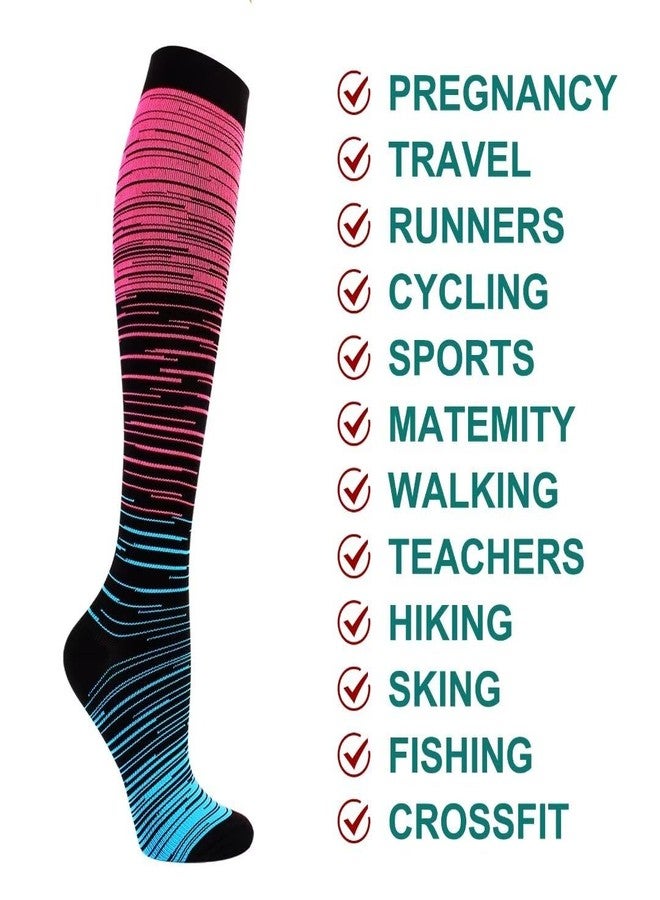 Double Couple 3 Pairs Compression Socks for Women Men 20-30mmhg Knee High Stocking for Sports Running Travel Nurses - Image 3
