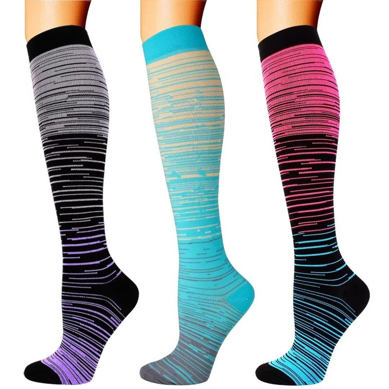 Double Couple 3 Pairs Compression Socks for Women Men 20-30mmhg Knee High Stocking for Sports Running Travel Nurses - Image 1
