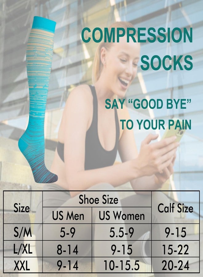 Double Couple 3 Pairs Compression Socks for Women Men 20-30mmhg Knee High Stocking for Sports Running Travel Nurses - Image 2