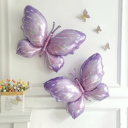 GIHOO Purple Butterfly Balloons 4 Pieces 40inch Pink Purple Foil Mylar Balloons for Butterfly Themed Party Wedding Birthday Baby Shower Party Decoration (Purple-4pcs) - Image 5