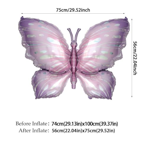 GIHOO Purple Butterfly Balloons 4 Pieces 40inch Pink Purple Foil Mylar Balloons for Butterfly Themed Party Wedding Birthday Baby Shower Party Decoration (Purple-4pcs) - Image 2