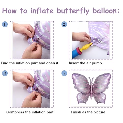 GIHOO Purple Butterfly Balloons 4 Pieces 40inch Pink Purple Foil Mylar Balloons for Butterfly Themed Party Wedding Birthday Baby Shower Party Decoration (Purple-4pcs) - Image 3